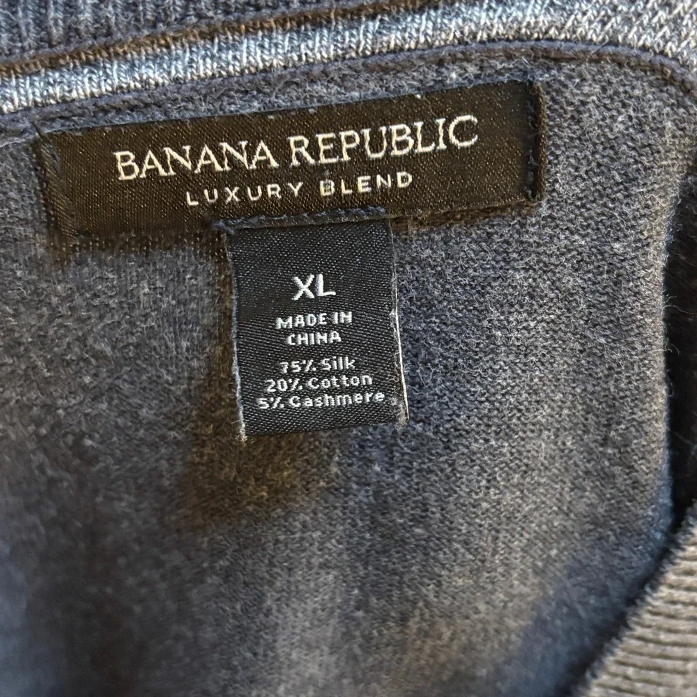 Banana Republic Mens XL Silk Cashmere Blend Crewneck Sweater Gray Quiet‎ Luxury